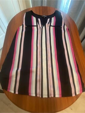 Express Black Striped Sleeveless Blouse with Pink and White Stripes